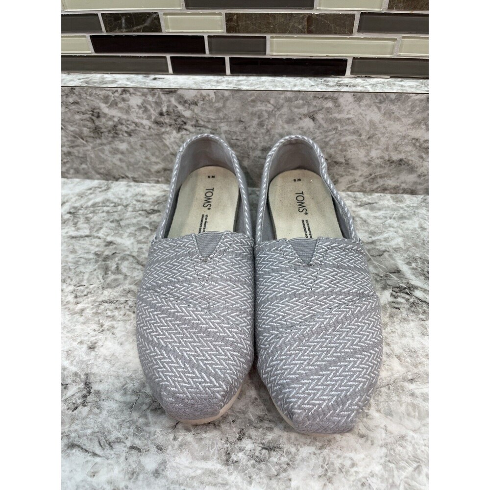 TOMS Classic Slip On Canvas Gray Large Herringbone Size 5 - Picture 2 of 6